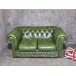 Chesterfield Green leather two seater in good condition