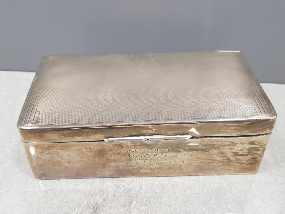 George V sterling silver box originally presented by Baxer Park tennis club, Birmingham 1934-5,