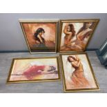 4 large gilt framed prints, elegant ladies, limited editions