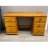 Pine twin pedestal desk fitted with 6 drawers, H72 x L135cm x W43cm