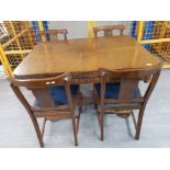 Heavily carved oak extending dining table and 4 chairs, 122x91cm