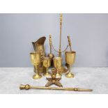 Miscellaneous brass ware to include fire companion set goblets etc