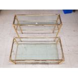 A matching brass effect and glass two tier coffee and side table largest measures 120 x 60cm.