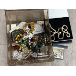 Crate of mixed costume jewellery, watches etc