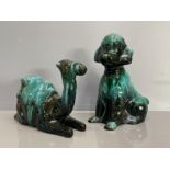 Studio pottery drip glazed dog and camel