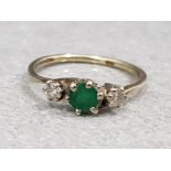 9k yellow gold emerald and diamond ring, size M, 1.7g gross