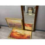 Large rectangular shaped hall mirror with wooden frame together with large gilt framed horizontal