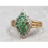 9k yellow gold emerald and diamond ring, size N, 3.5g gross