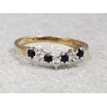 9k yellow gold sapphire and white stone ring, size P, 1.7g