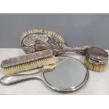 Edward VII to George V set of 3 brushes (including compact mirror brush) and a mirror, various