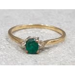 9k yellow gold emerald and CZ ring, size O½, 1.4g gross