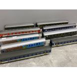 Box of 9 HO Lima carriages including Lotschbergbahn, SBB CFF etc