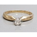 14ct yellow gold diamond solitaire ring, 1.5g gross, size H