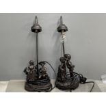 Pair of bronze effect table lamps with figured bases