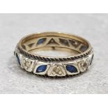 9k white gold sapphire and pearl band ring, size N, 3.6g gross