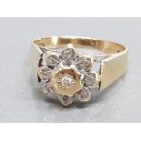 9k yellow gold diamond cluster ring, size J½, 2.5g gross