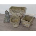 3 garden statue ornaments including toilet, gnome and plant pot