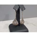 Silver filigree drop earrings, 7.6g