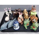 Tray of Novelty animal salt and pepper shakers including whales, dolphins, frogs, camels etc