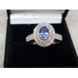 Silver, sapphire and CZ cluster ring, 5.1g gross size S