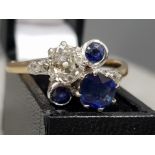 Toi et moi antique diamond & sapphire ring approx. 1ct diamond & 1ct sapphire both old cut, size X