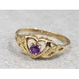 10k yellow gold amethyst ring, size J, 1.1g gross