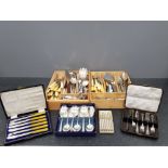 Large assortment of silver plated and stainless steel cutlery, some in presentation boxes