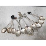 Collection of sterling silver spoons including 1843 spoon hallmarked in Newcastle, jubilee spoon