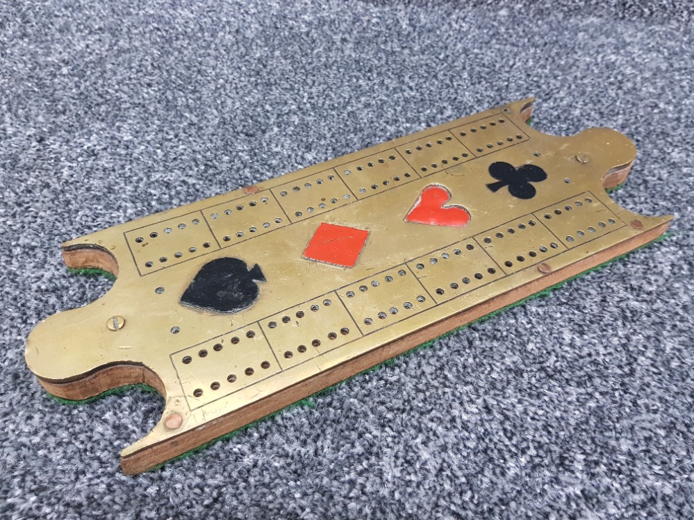 Artisan made fancy brass and enamel cribbage board - Image 2 of 3