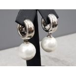 Sterling silver hoop pearl earrings, 18g gross