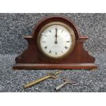 A mahogany cased mantle clock by Reid & Sons, roman enamel dial (chipped), with keys.