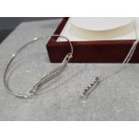 Boxed set of sterling silver & CZ bangle, pendant and chain, 11g gross