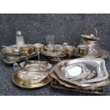 Large box of misc. silver plated pieces inc goblets etc.