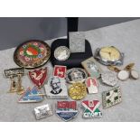 Collection of Russian badges, working WW2 Inventie watch and cufflinks