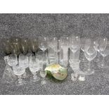 Collection of glass items including carnival + crystal glass, also includes drinking glasses etc.
