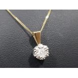 9ct yellow and white gold diamond solitaire pendant with yellow gold chain, 1.3g gross