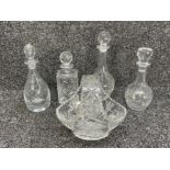 4 Decanters and Fruit bowl