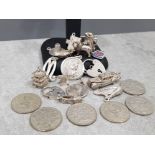 Selection of sterling silver charms and coins (sixpence x 6, dated 1920-1931)