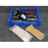Miscellaneous reading glasses, clocks and ladies gloves