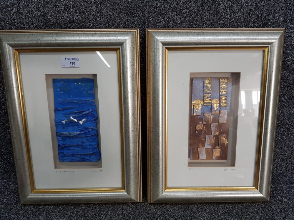 A pair of framed mixed media artworks by Daisy H 'Silver Darlings' and 'After Klee' signed and