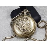 Novelty Quartz metal pocket watch with chain, with train engine decoration.