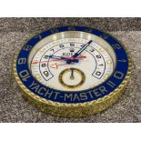 Wall clock in the style of Rolex Yacht Master II. In good condition 34cms