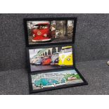 3 framed Steve Moss prints of VW campervans, produced by Time art of London 55x30cm