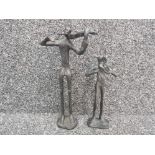 Two bronzed spelter figures of musicians, tallest 25.5cm high.
