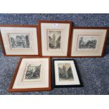 Five etchings by Bert Bainbridge, scenes of Newcastle, all signed inscribed and dated, 16 x 11cm