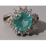 Silver blue stone and CZ cluster ring, size R, 4.2g gross