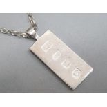 Silver ingot pendant on silver chain, 12.6g