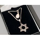 Silver and CZ set star of David pendant and chain together with silver opal mosiac pendant also with