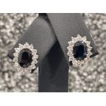 Ladies 9ct gold Sapphire and CZ cluster stud earrings