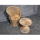 Wicker and cane tub chair and matching table